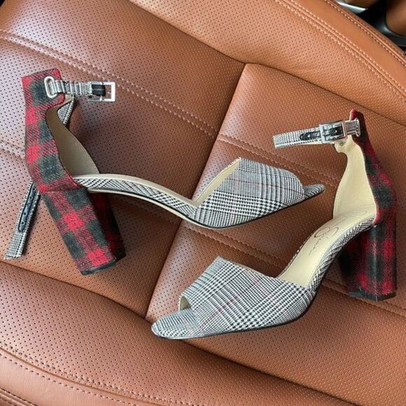 JESSICA SIMPSON MEYVIN PLAID BLOCK HEELS Size 8.5 - Picture 1 of 5